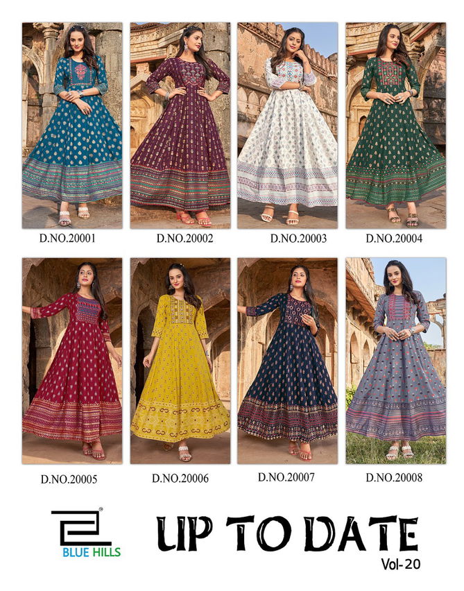 Blue Hills Up To Date 20 Long Printed Designer Wear Wholesale Anarkali Kurtis Catalog